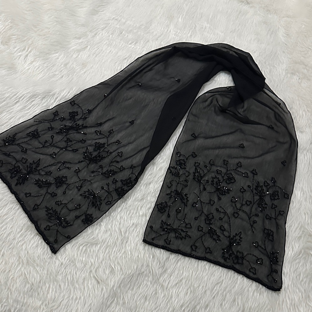 Elegant Black Embroidered Scarf